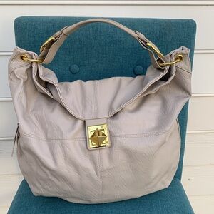 Vintage Mark by Avon Beige and Gold Faux Leather Shoulder Bag